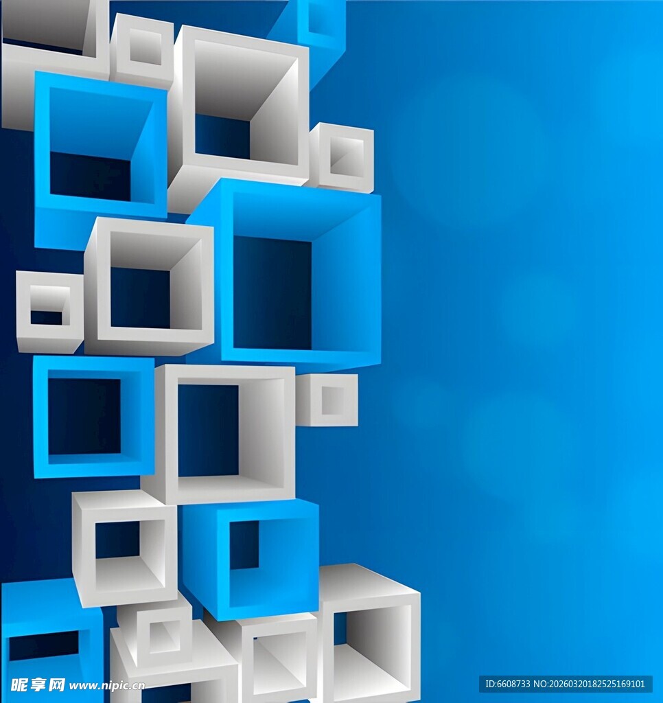 蓝白立体方块创意背景图