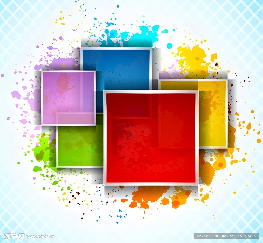 多彩方形图案与泼墨效果