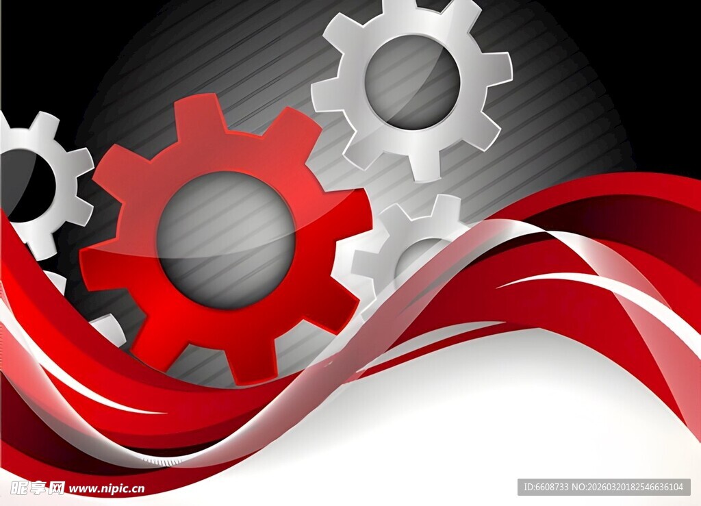 齿轮与动感红绸的科技画面