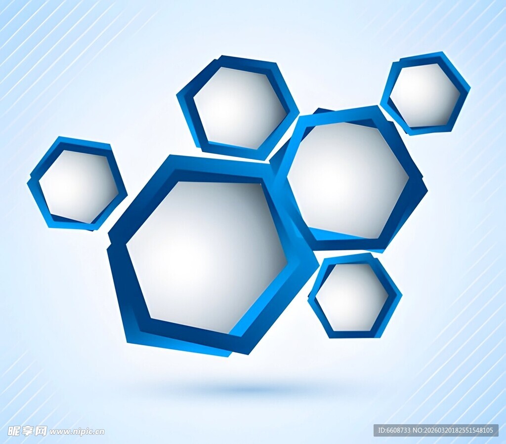 蓝色立体六边形几何图案