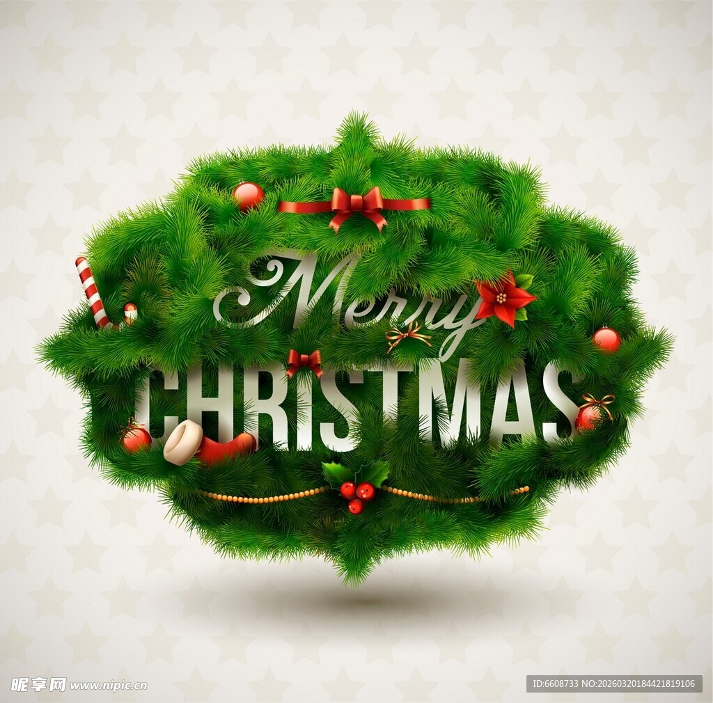 圣诞花环装饰文字图案