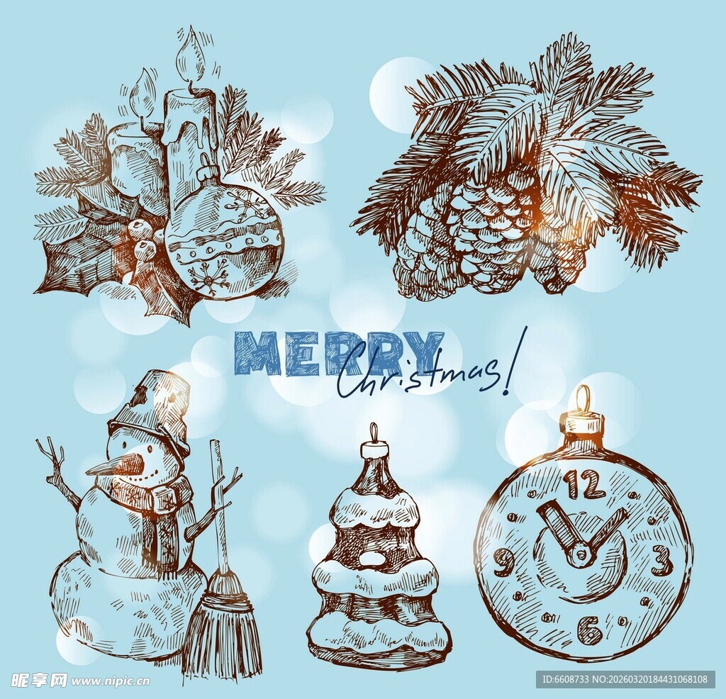 圣诞手绘装饰元素集合