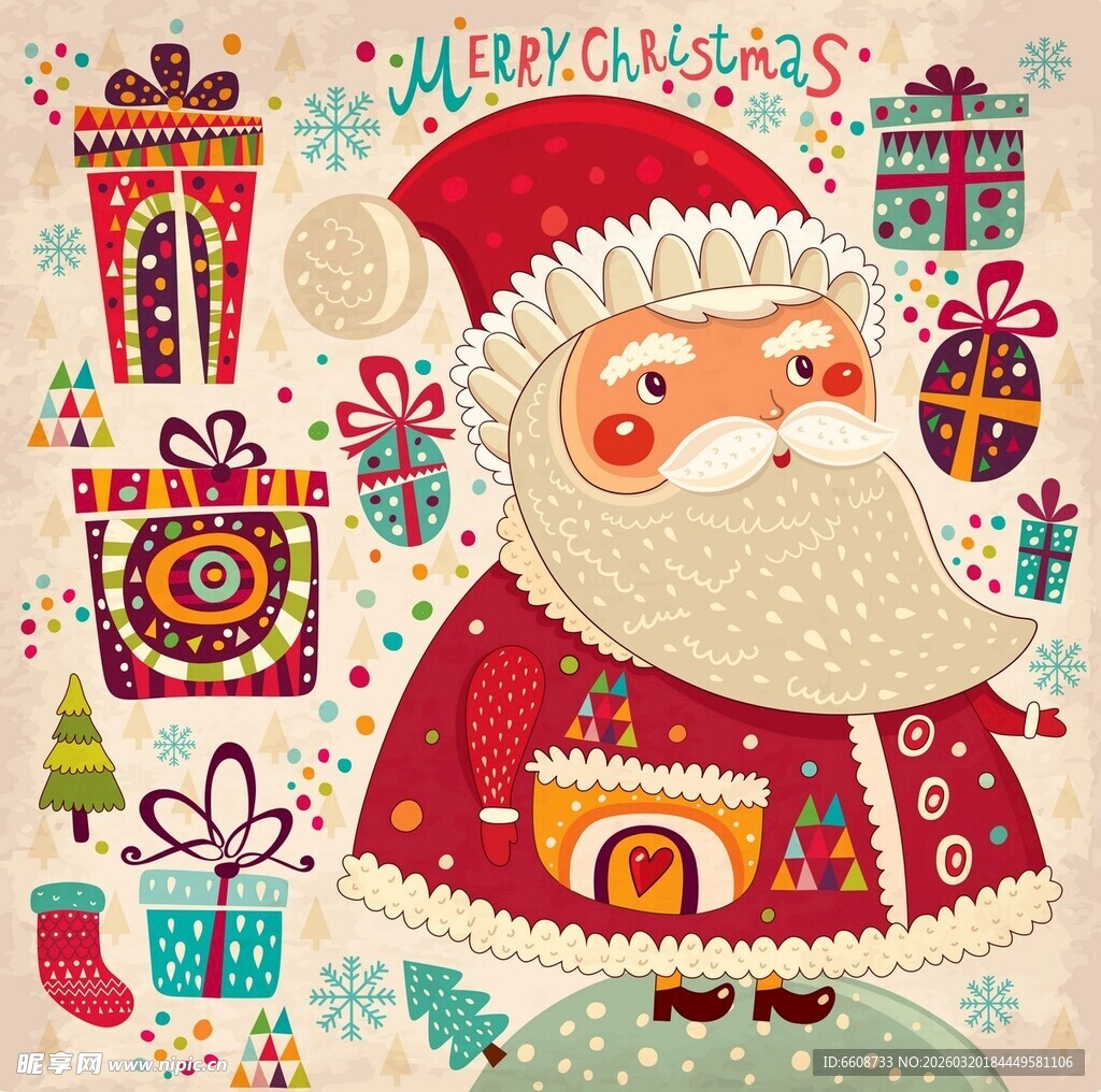 可爱圣诞老人与圣诞礼物