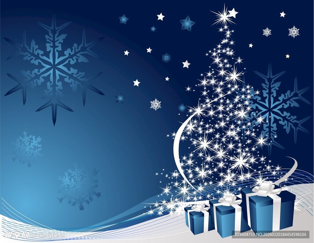 梦幻圣诞雪景与礼物树