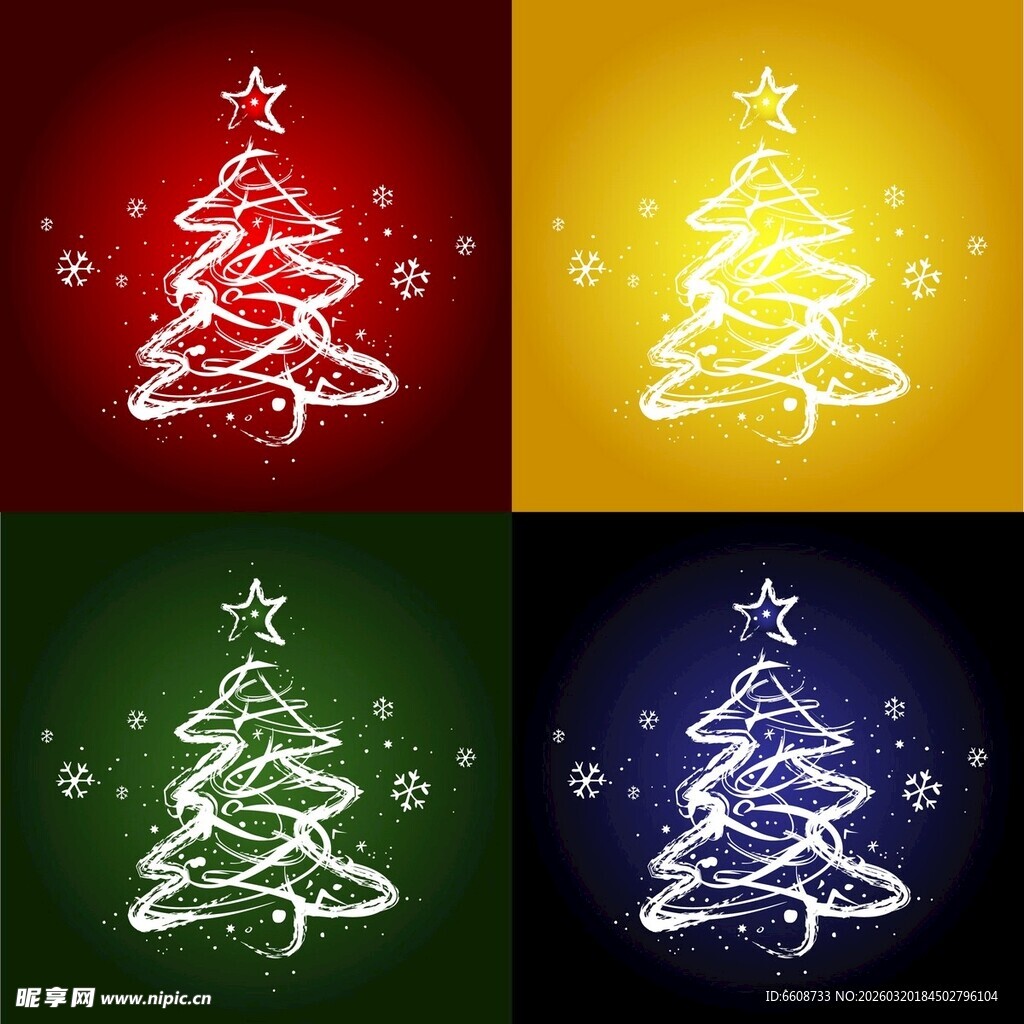 多彩圣诞树图案设计素材