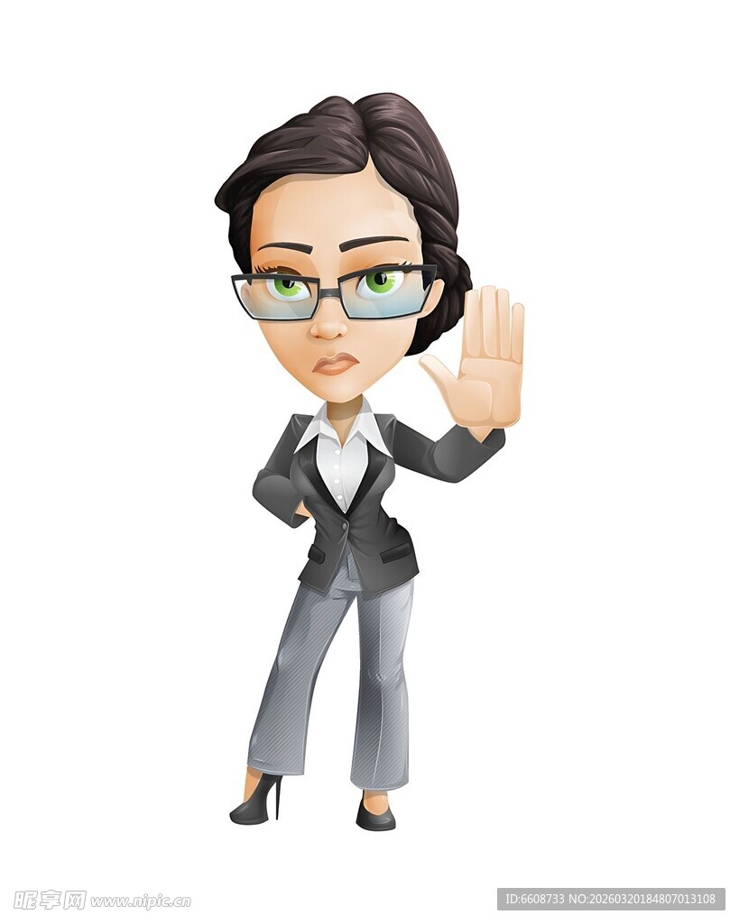 商务女性卡通形象做停止手势