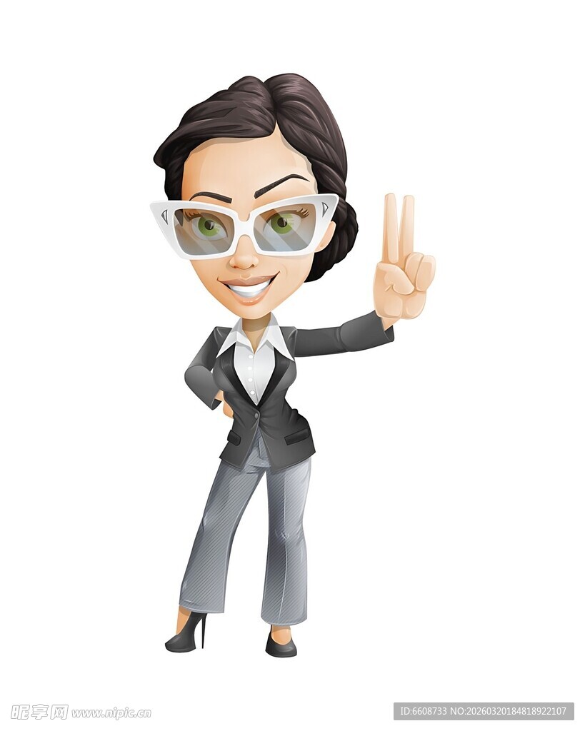 商务女性比耶造型人偶