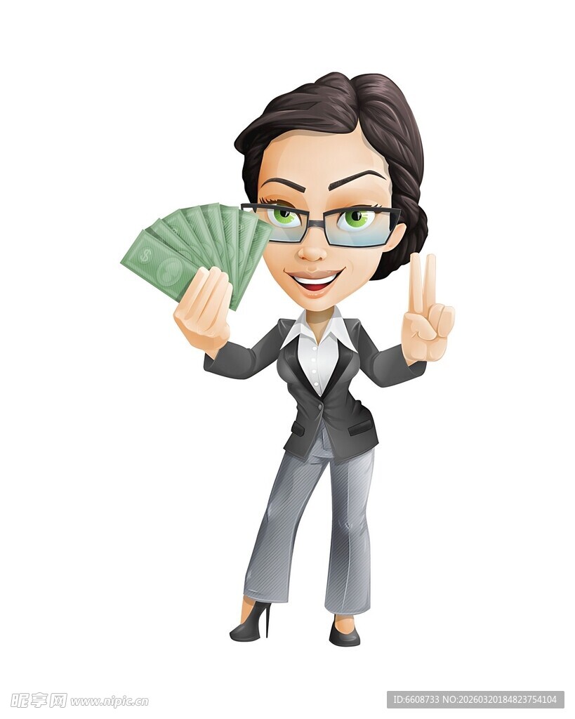 商务女性手持钞票比赞