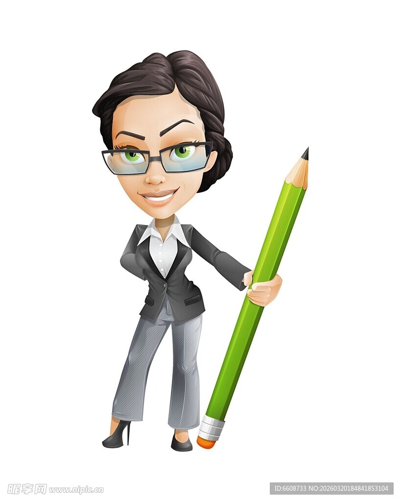 职业女性手持巨型铅笔