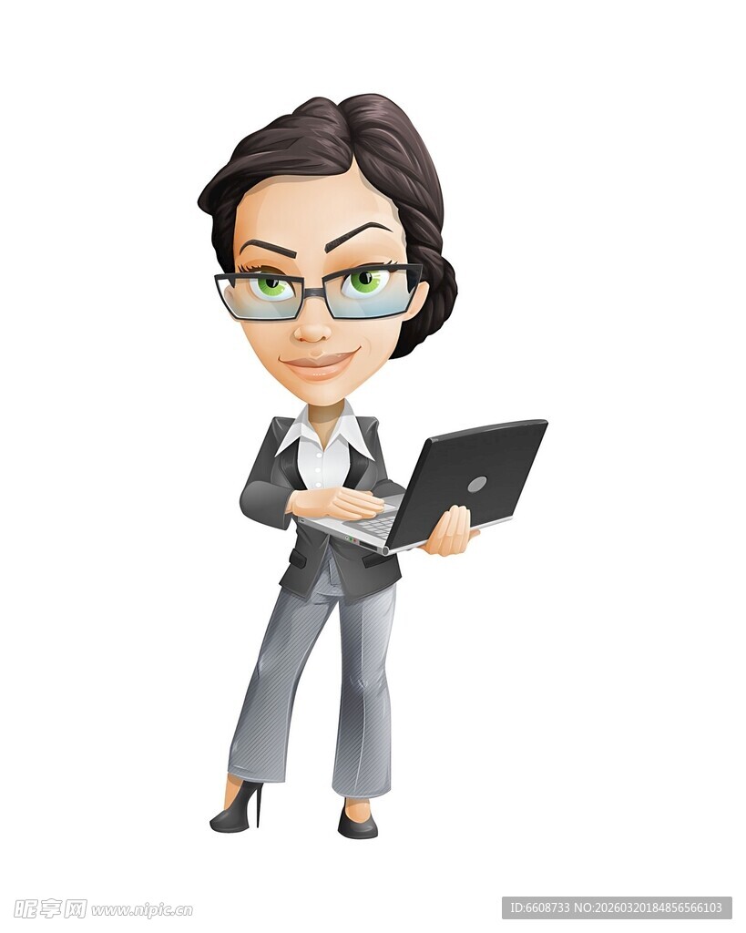 职业女性手持笔记本电脑形象