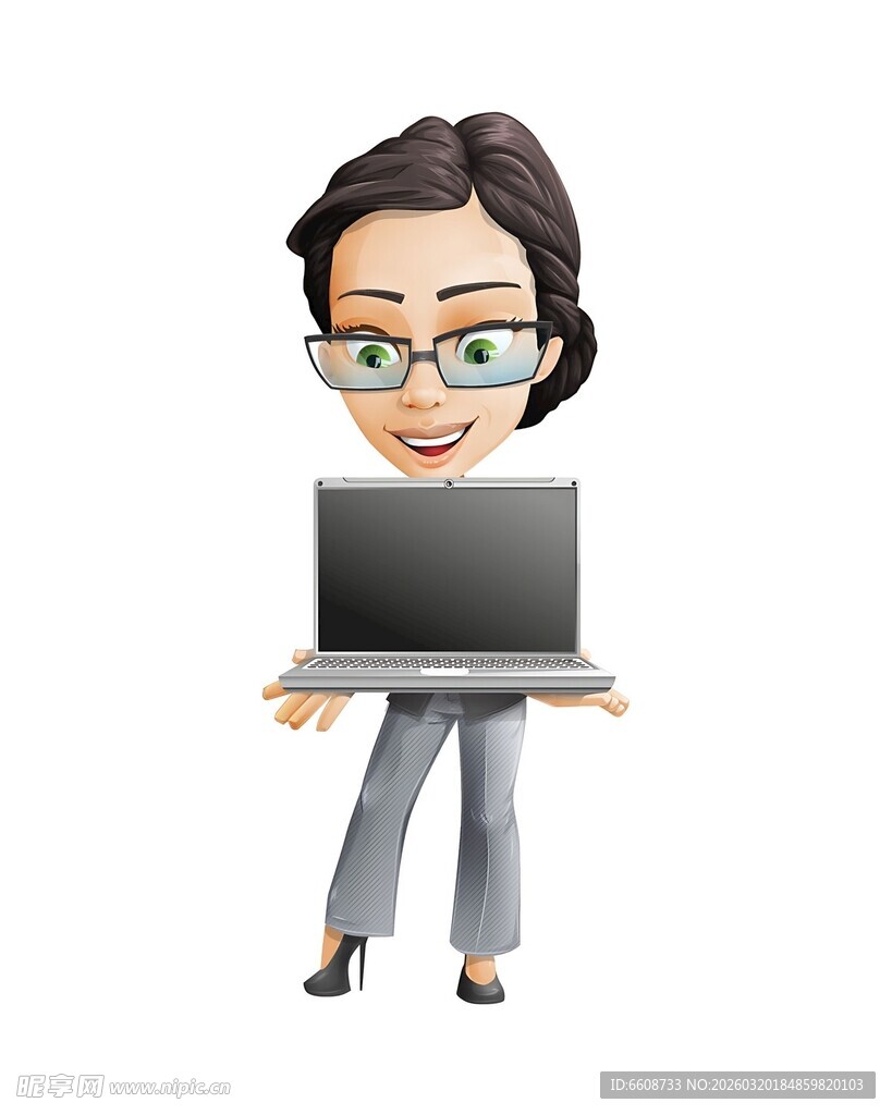 商务女性手持笔记本电脑