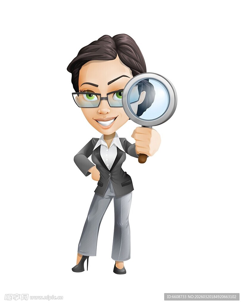 商务女性手持放大镜观察