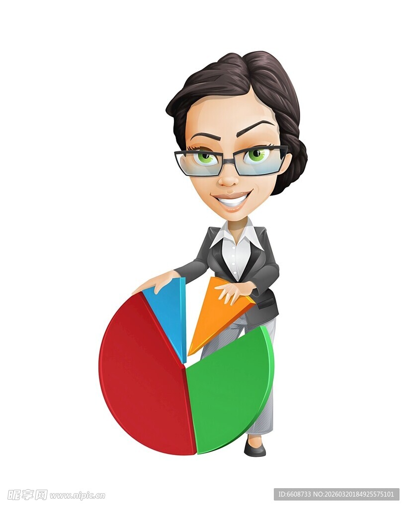 商务女性展示彩色扇形图