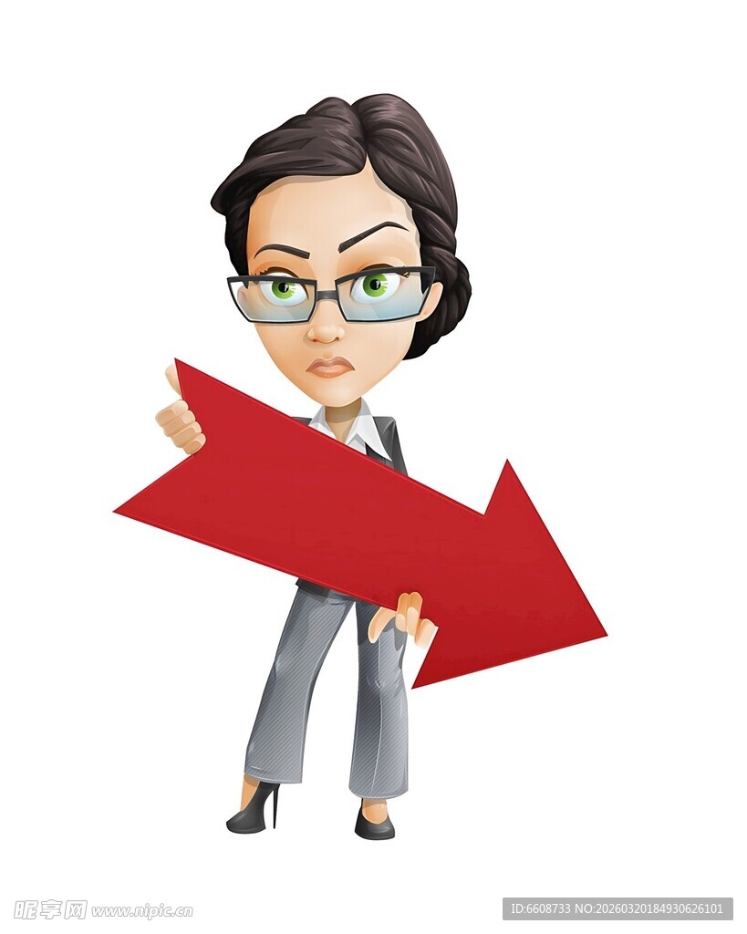 商务女士手持红色大箭头