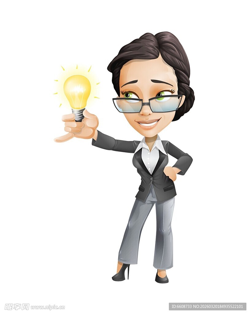 商务女性点亮创意灯泡