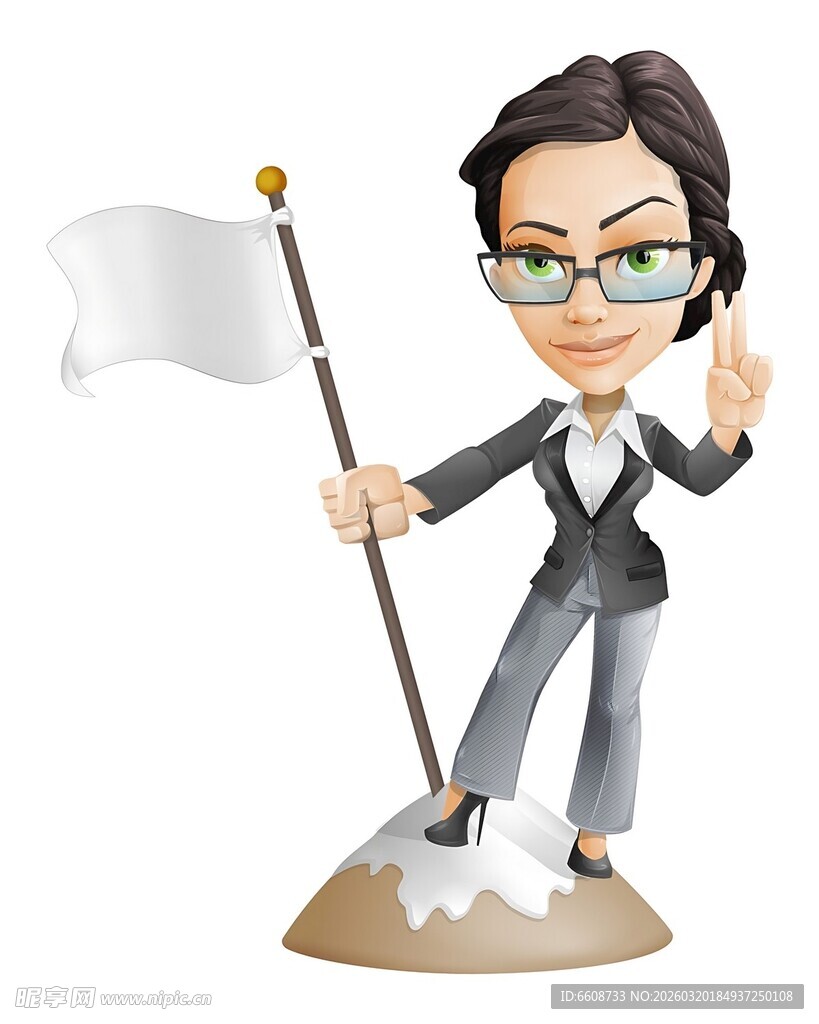 商务女性举旗造型摆件