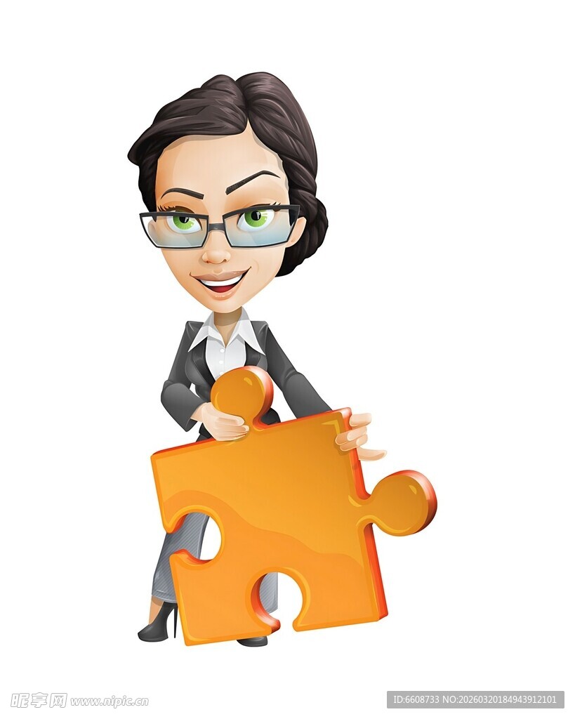 女商人手持拼图块