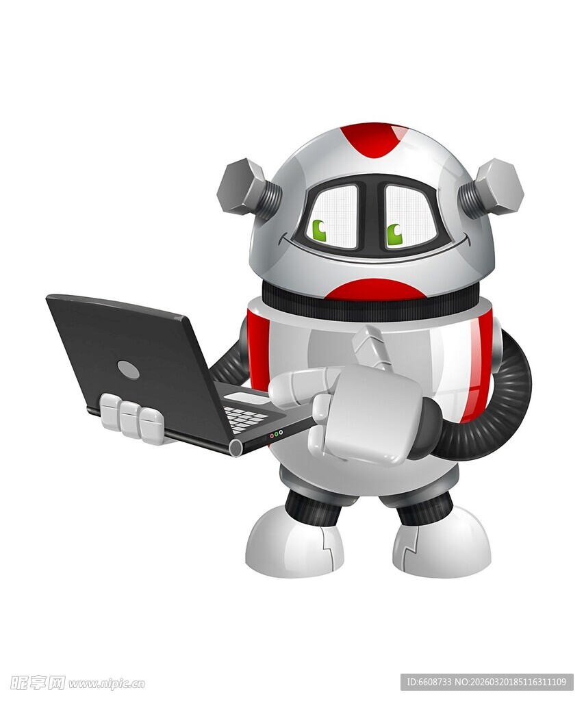 机器人手持笔记本电脑