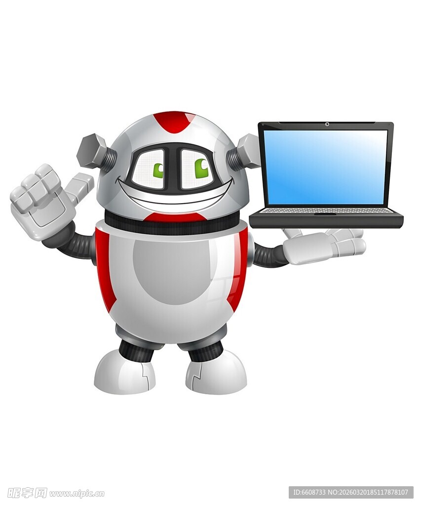 机器人手持电脑打招呼