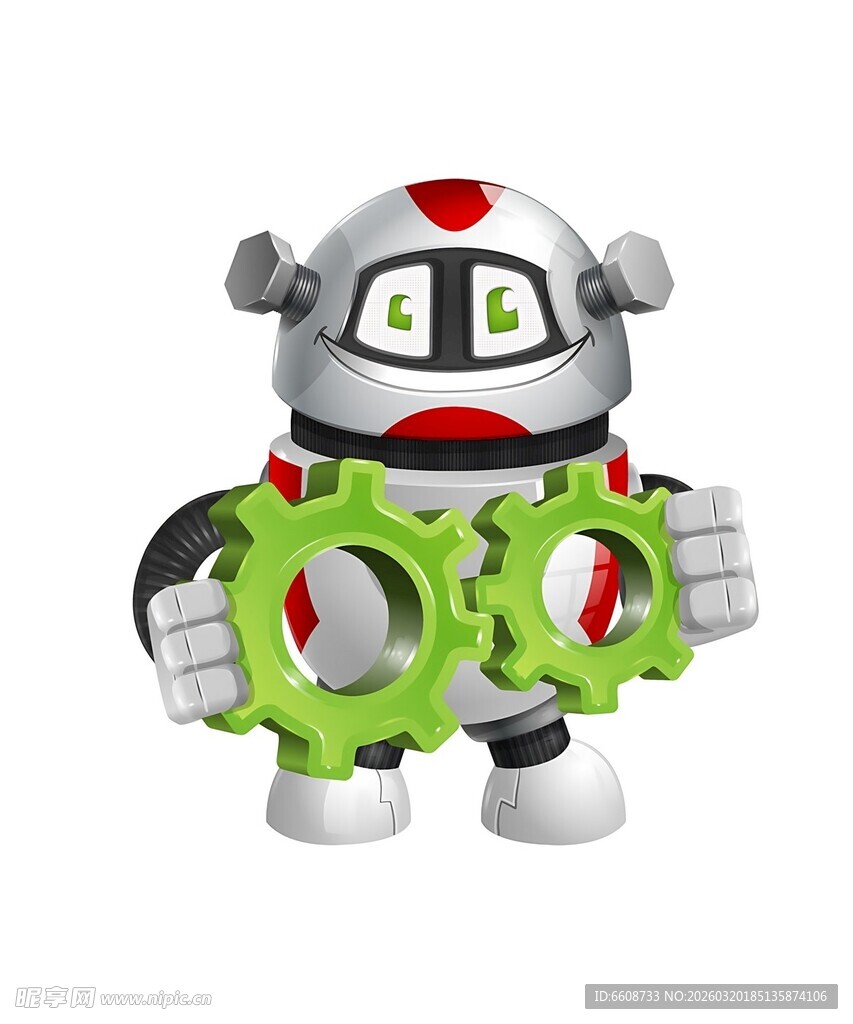 可爱机器人手持绿色物件