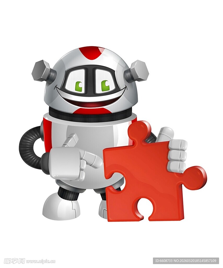 机器人拼红色拼图