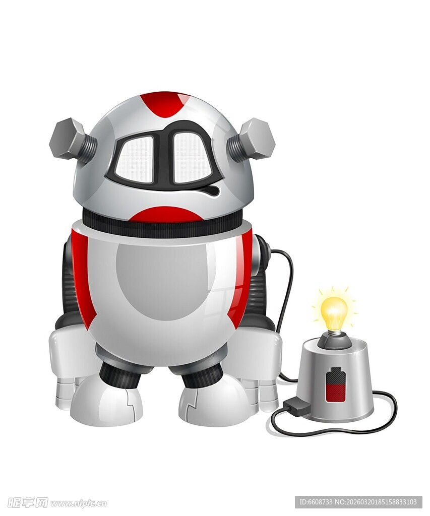 可爱机器人与发光灯泡