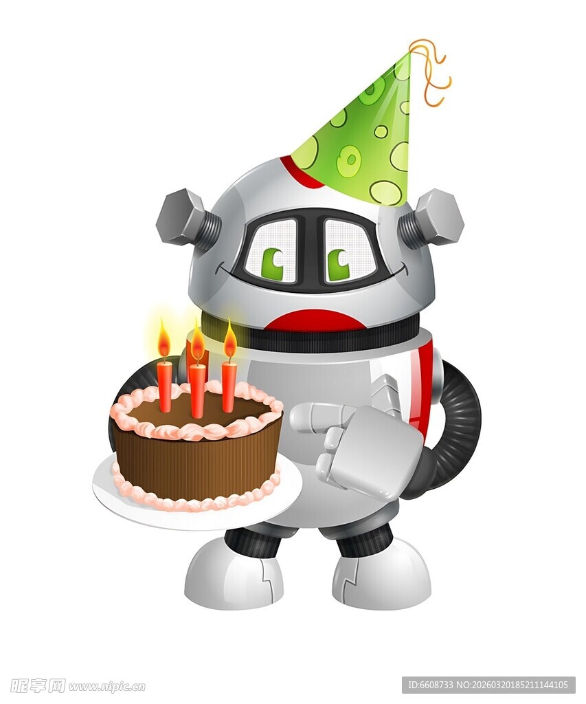 戴帽机器人端生日蛋糕