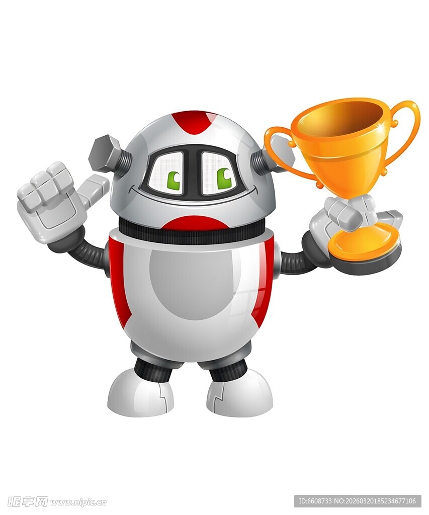 机器人捧奖杯庆祝时刻