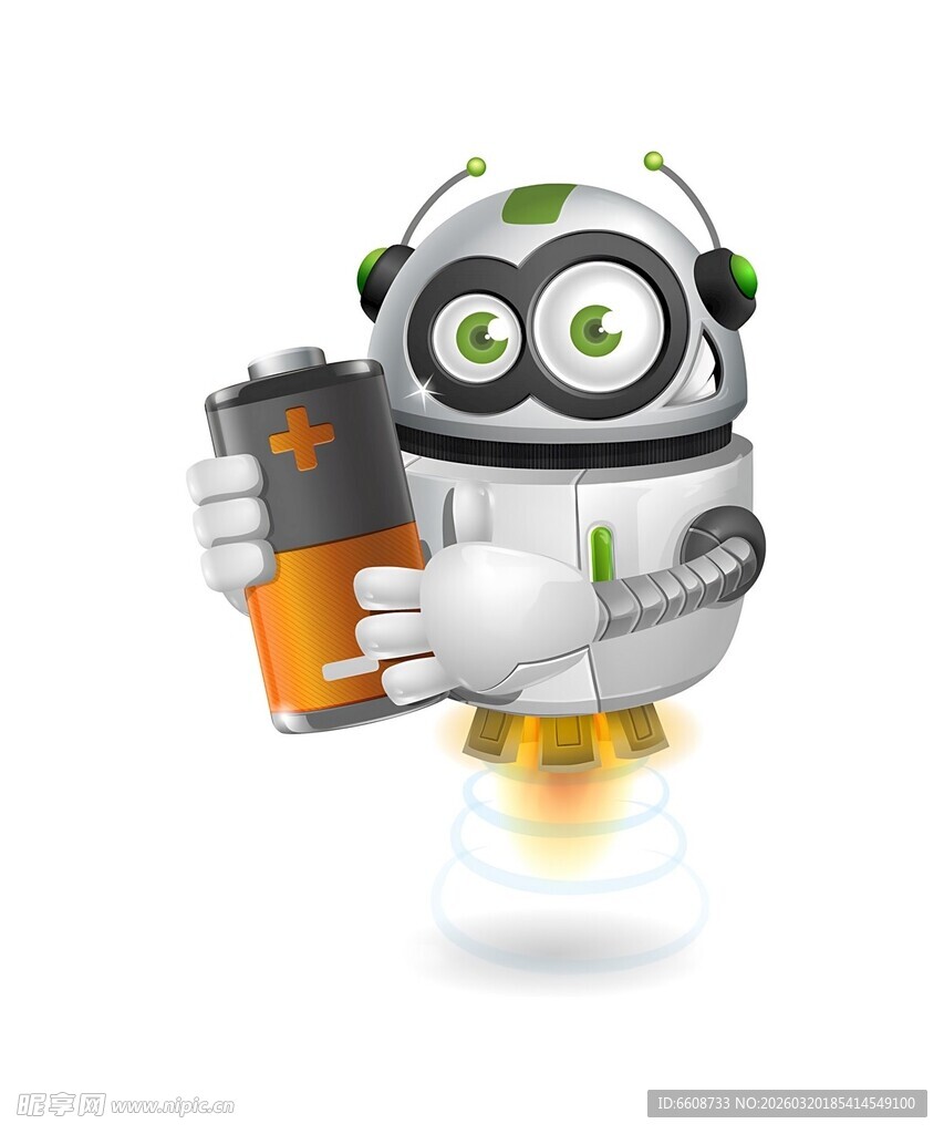 手持电池的可爱小机器人
