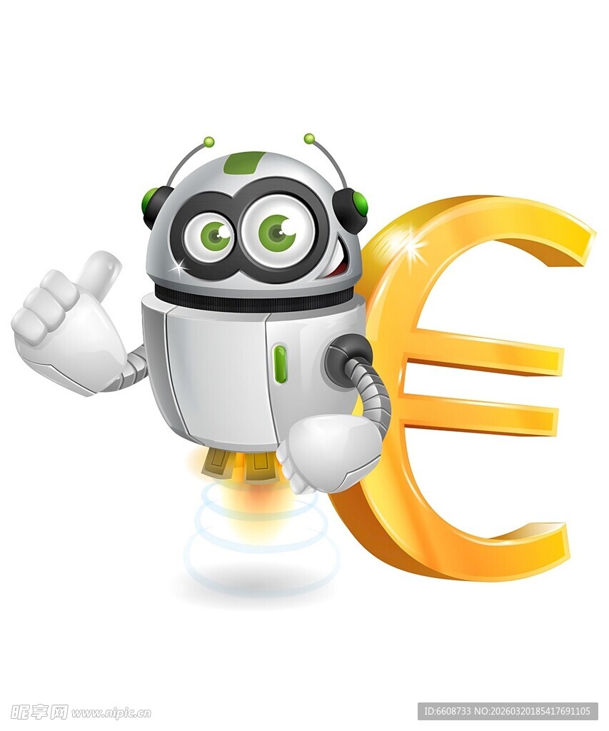 欧元旁的可爱机器人