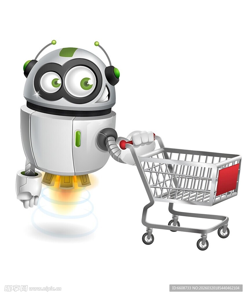 机器人推购物车准备购物