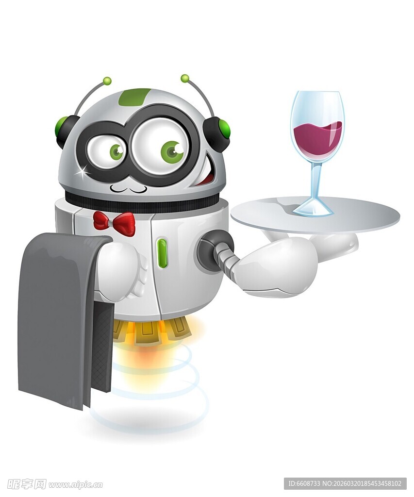 机器人侍者端红酒
