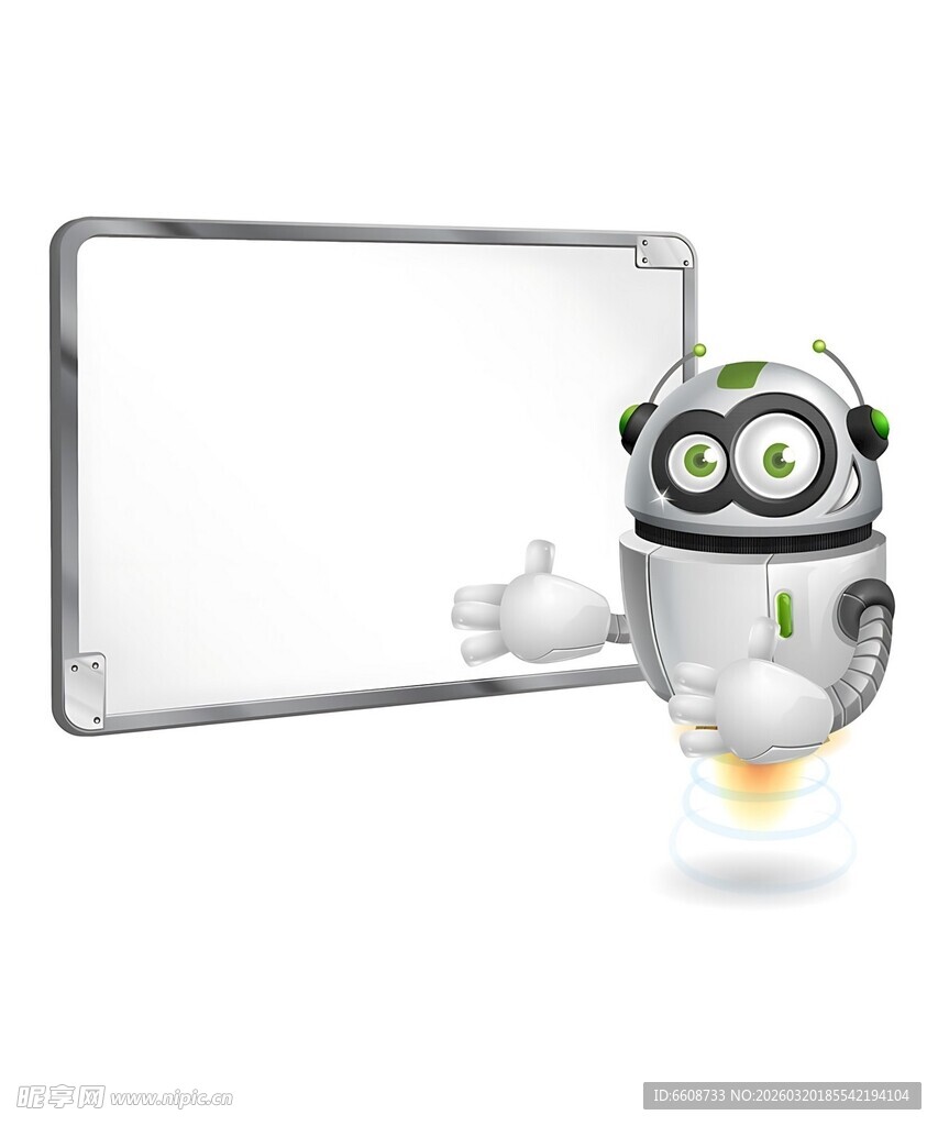 可爱机器人与空白显示屏