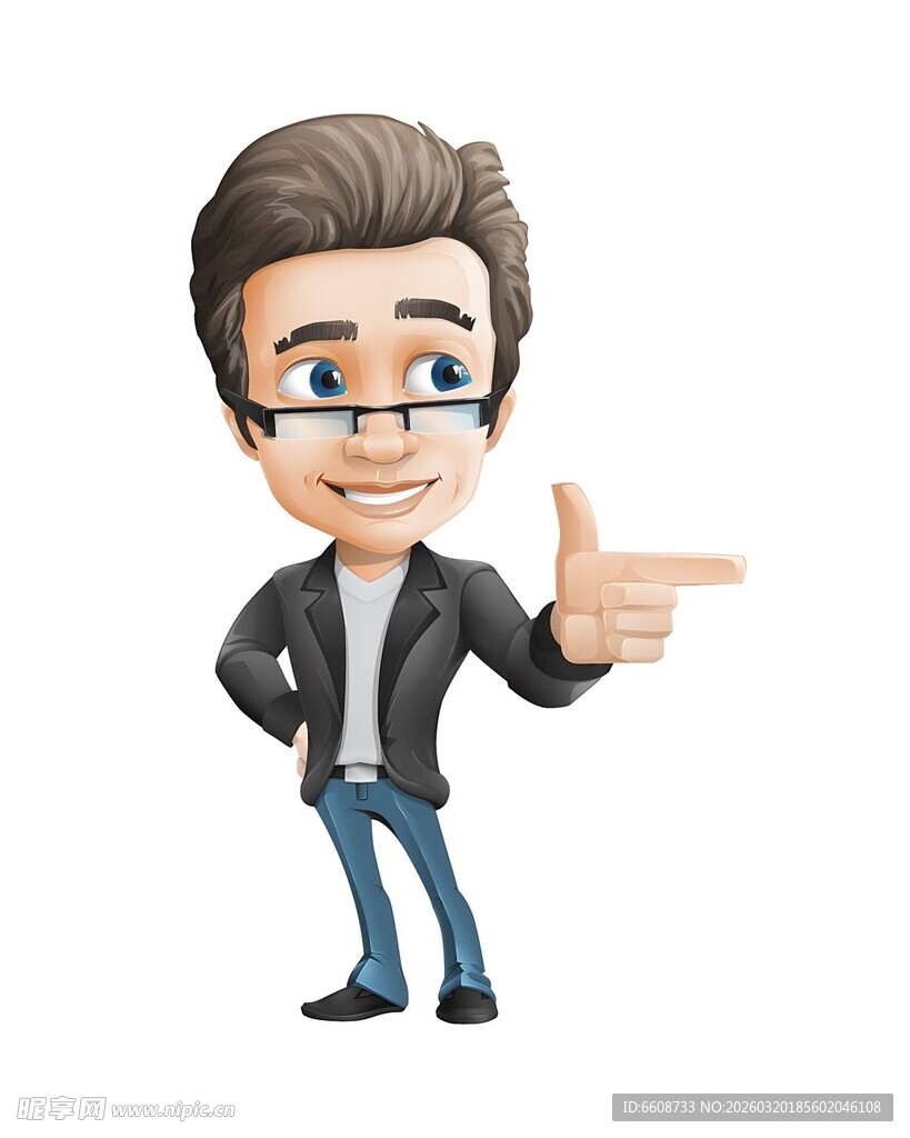 卡通男子指向前方