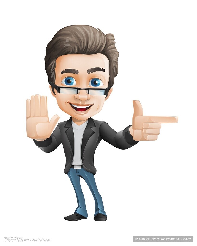 卡通男子指引方向