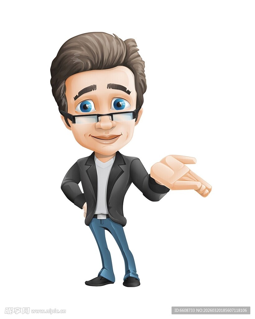 卡通男子伸手展示姿态