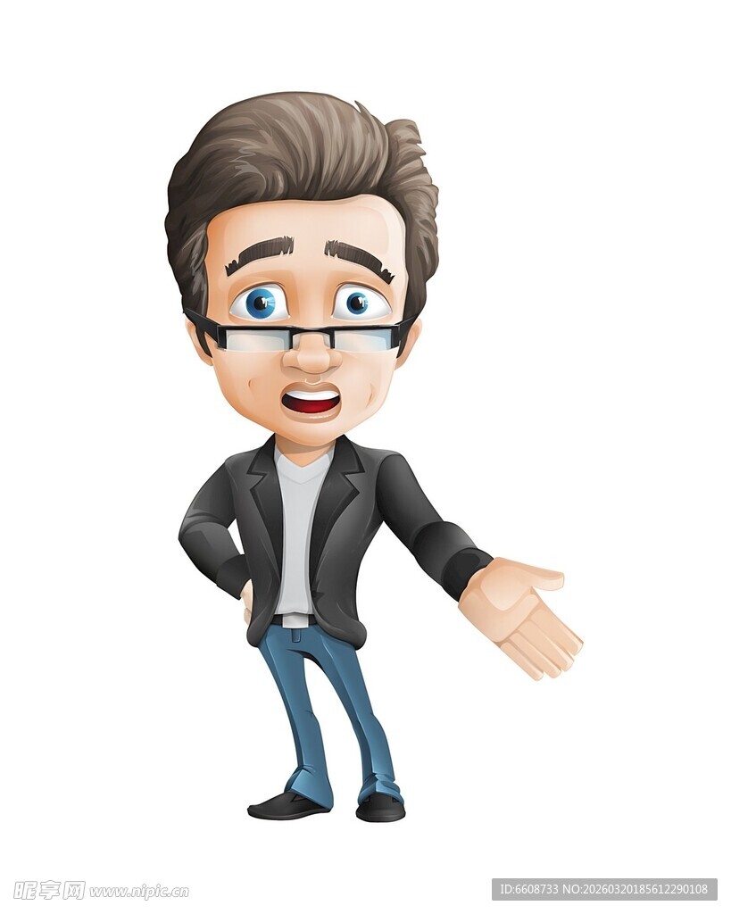 卡通男士伸手热情示意