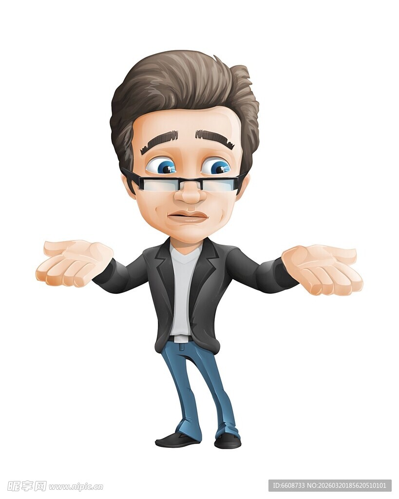 卡通男子摊手展示姿态