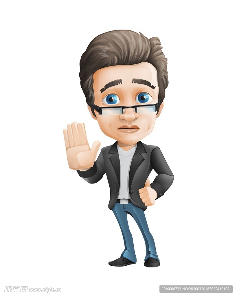 卡通绅士挥手形象