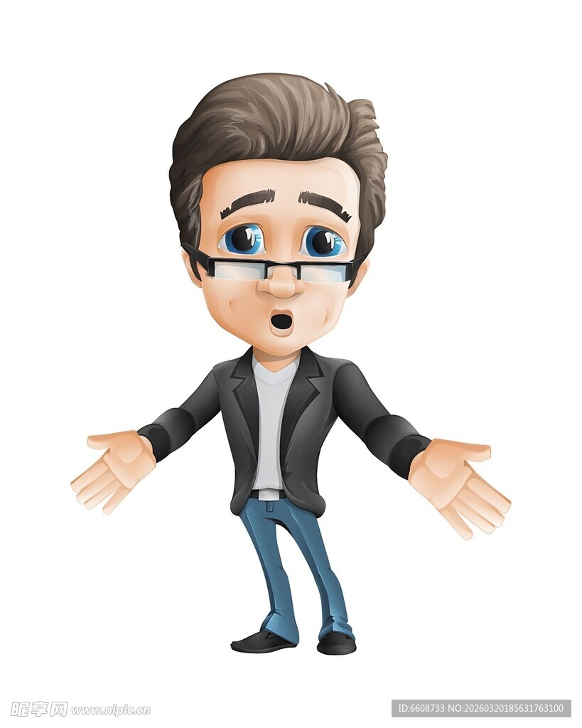 戴耳机的卡通商务男士