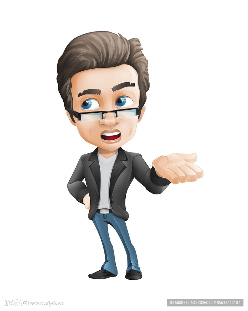 卡通男子伸手示意