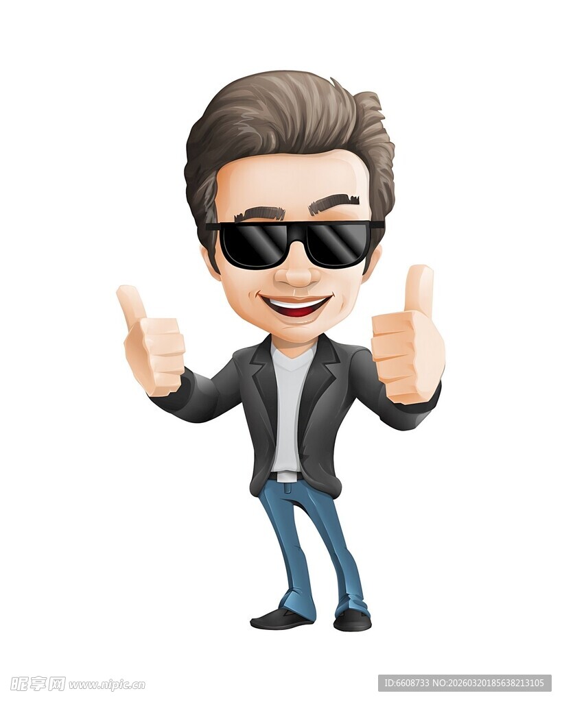 酷炫墨镜男比耶示意