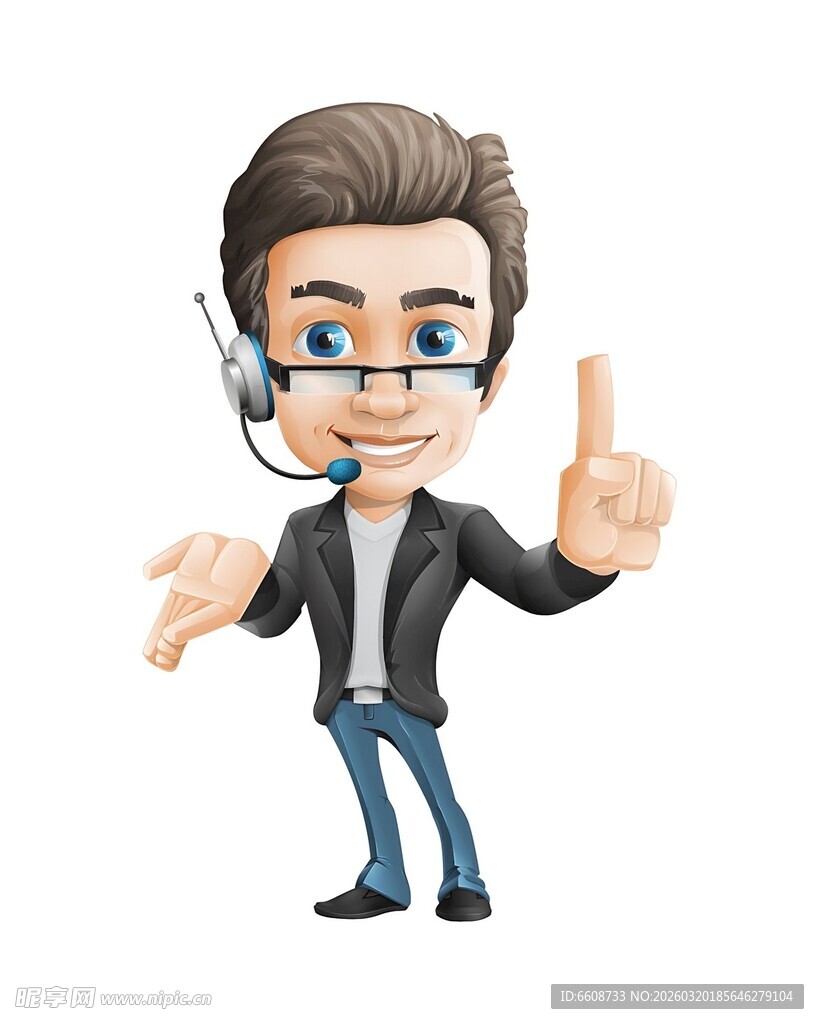 卡通男士挥手打招呼
