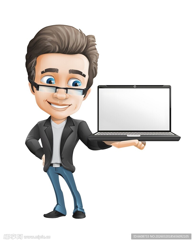 男子手持展示空白笔记本电脑