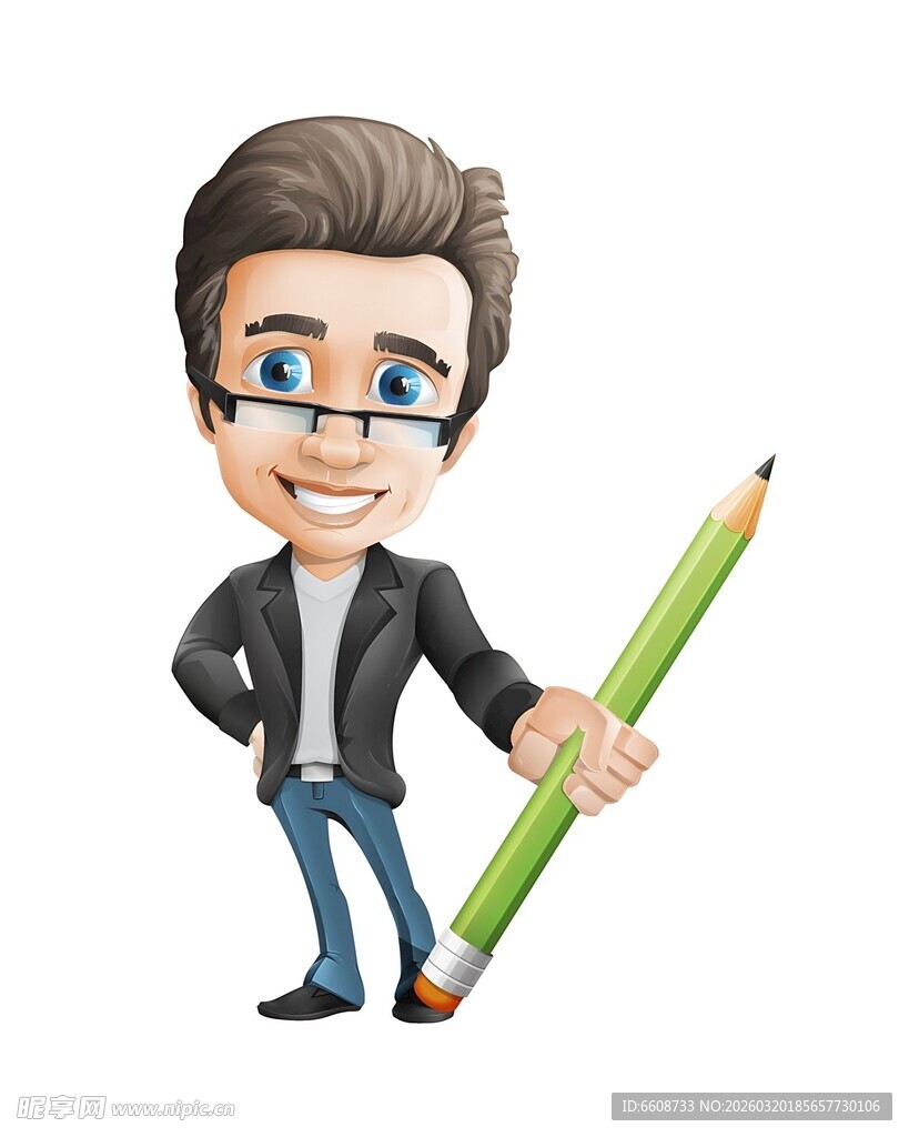 拿铅笔的卡通男士形象