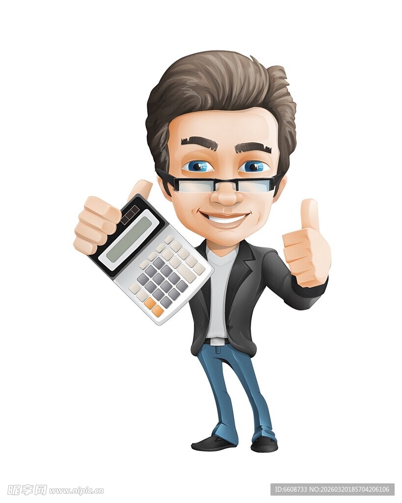 商务男士手持计算器点赞
