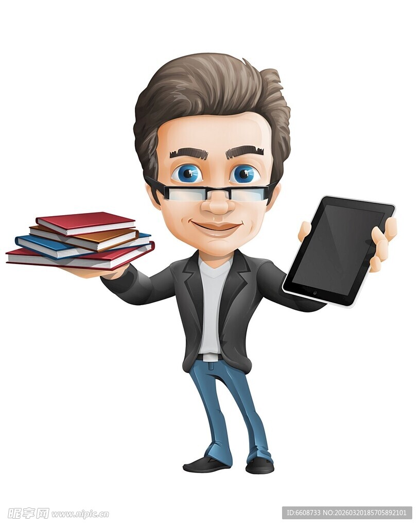 商务人士手持书籍与平板