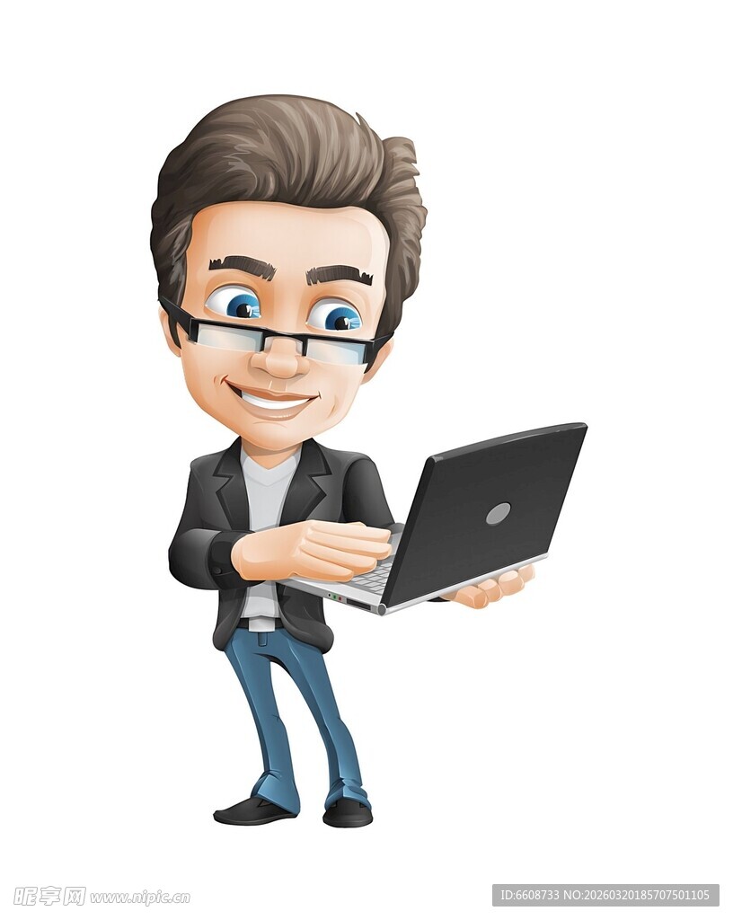 程序员手持笔记本电脑形象