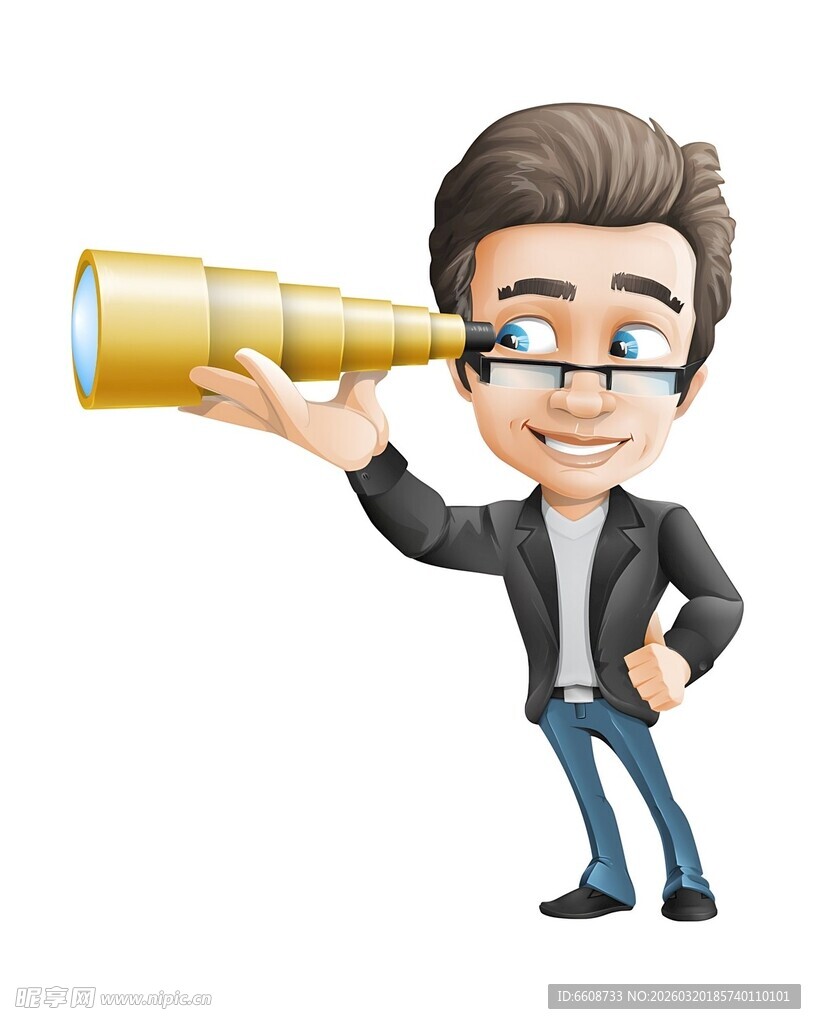 商务人士用望远镜展望未来