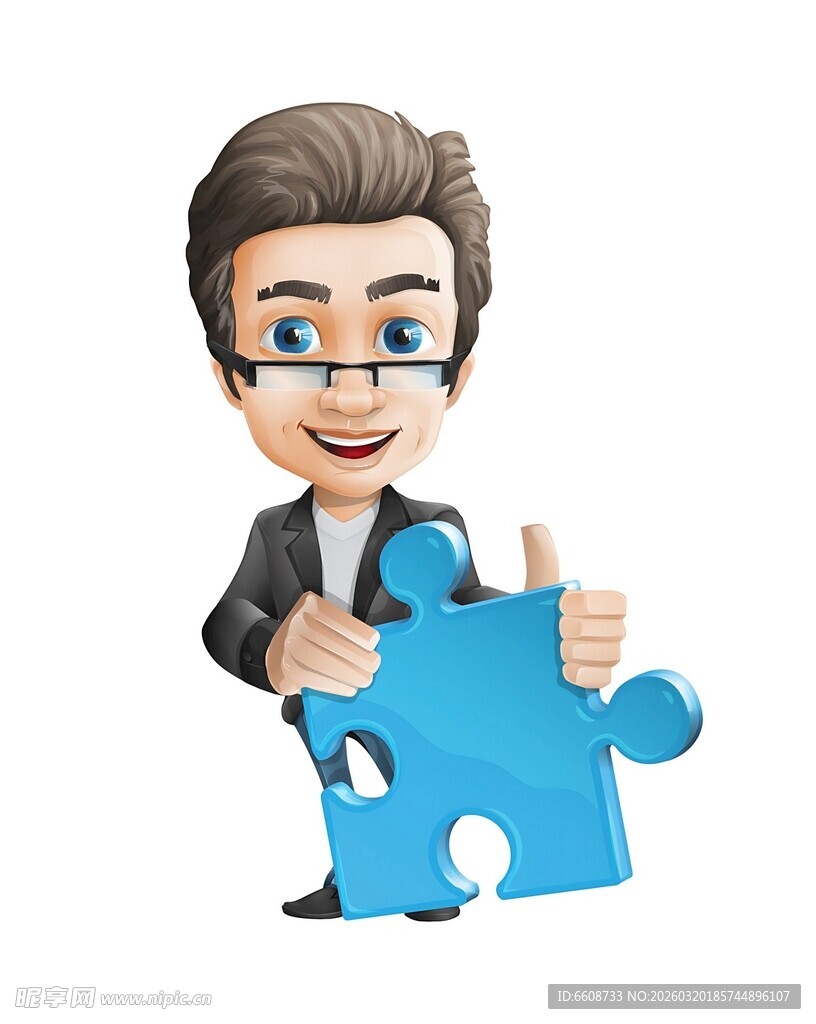 商务人士手持拼图块